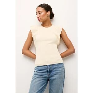 MARIE OLIVER Rory Top Rib Knit Ruffle Tee Macadamia Medium M